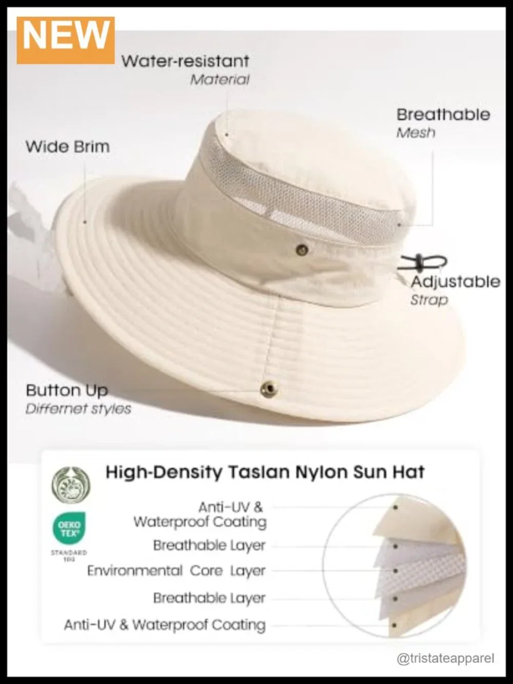 Women's UV Protection Wide Brim Ponytail Sun Hat with Chin Strap